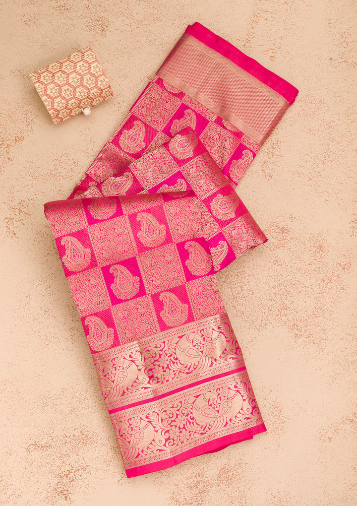 Rani Pink Zariwork Pure Silk Saree