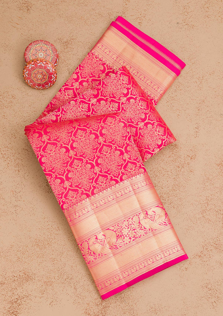 Rani Pink Zariwork Pure Silk Saree