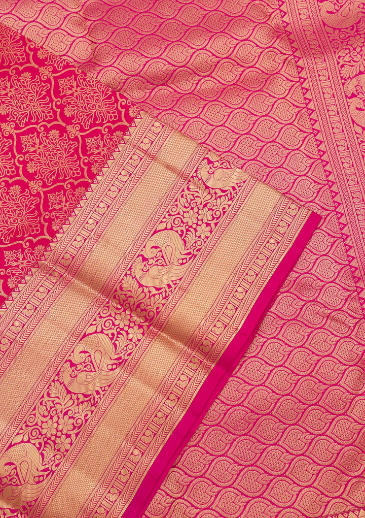 Rani Pink Zariwork Pure Silk Saree