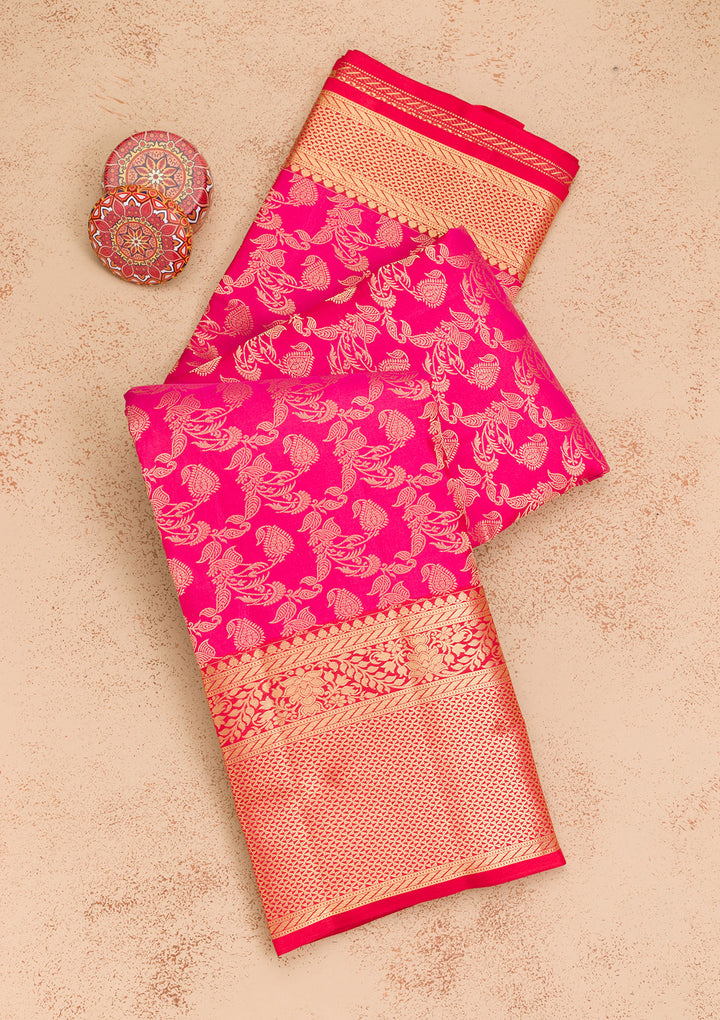 Rani Pink Zariwork Pure Silk Saree