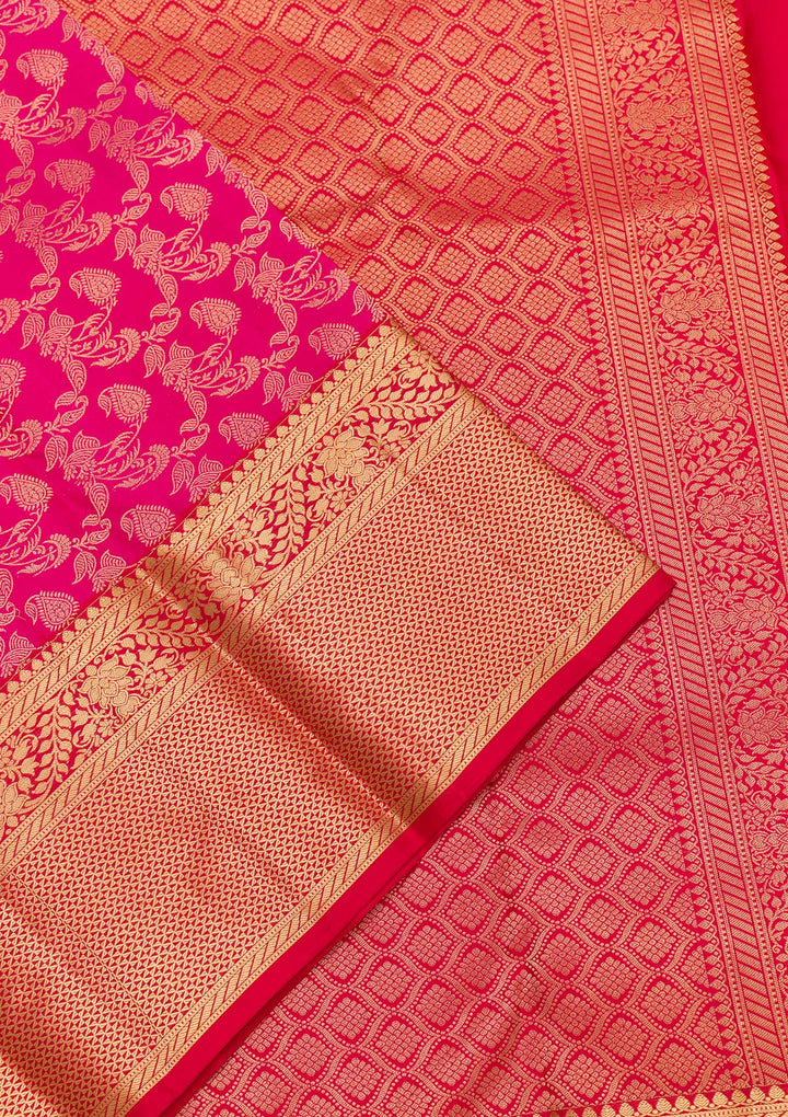 Rani Pink Zariwork Pure Silk Saree