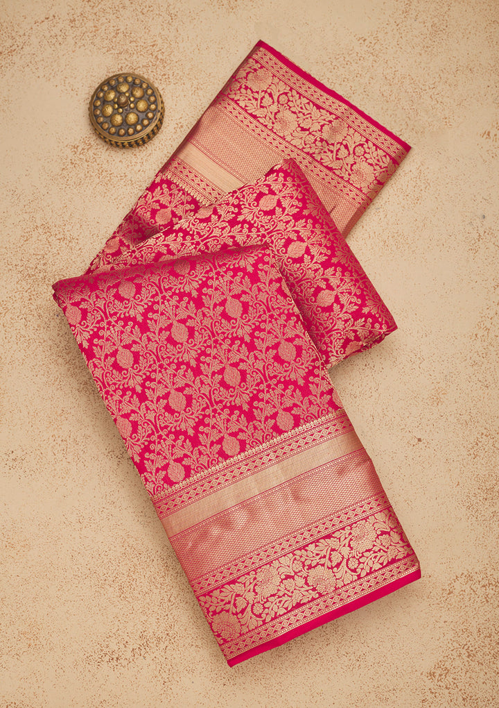 Rani Pink Zariwork Pure Silk Saree