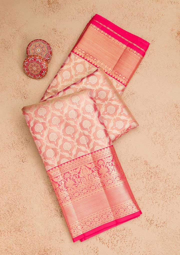 Rani Pink Zariwork Kanjivaram Pure Silk Saree