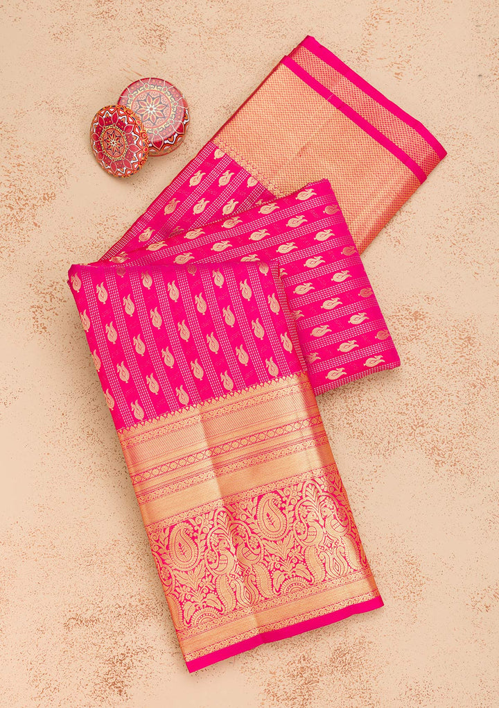 Rani Pink Zariwork Pure Silk Saree