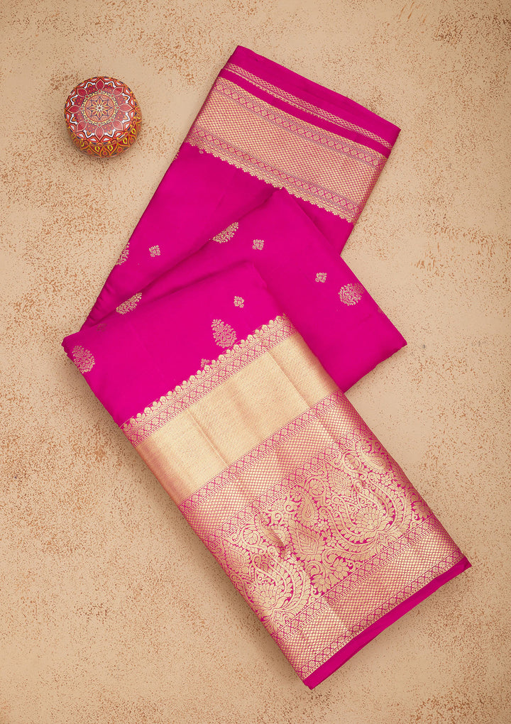 Rani Pink Zariwork Pure Silk Saree