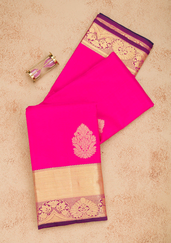 Rani Pink Zariwork Pure Silk Saree