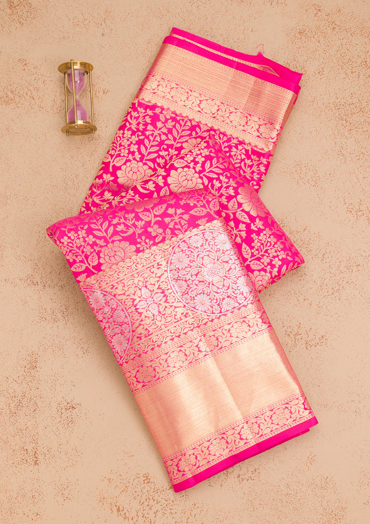Rani Pink Zariwork Pure Silk Saree