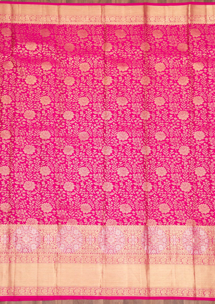 Rani Pink Zariwork Pure Silk Saree