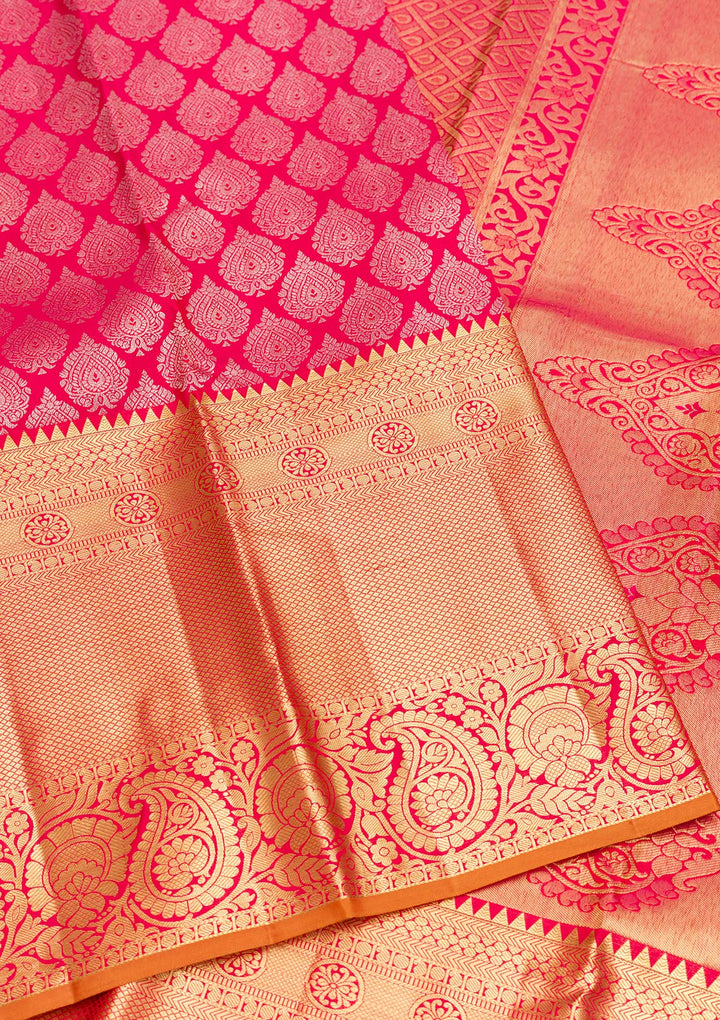 Rani Pink Zariwork Pure Silk Saree