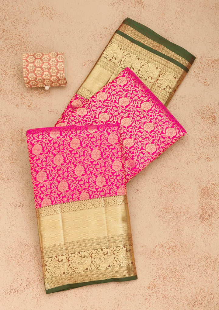 Rani Pink Zariwork Kanjivaram Pure Silk Saree