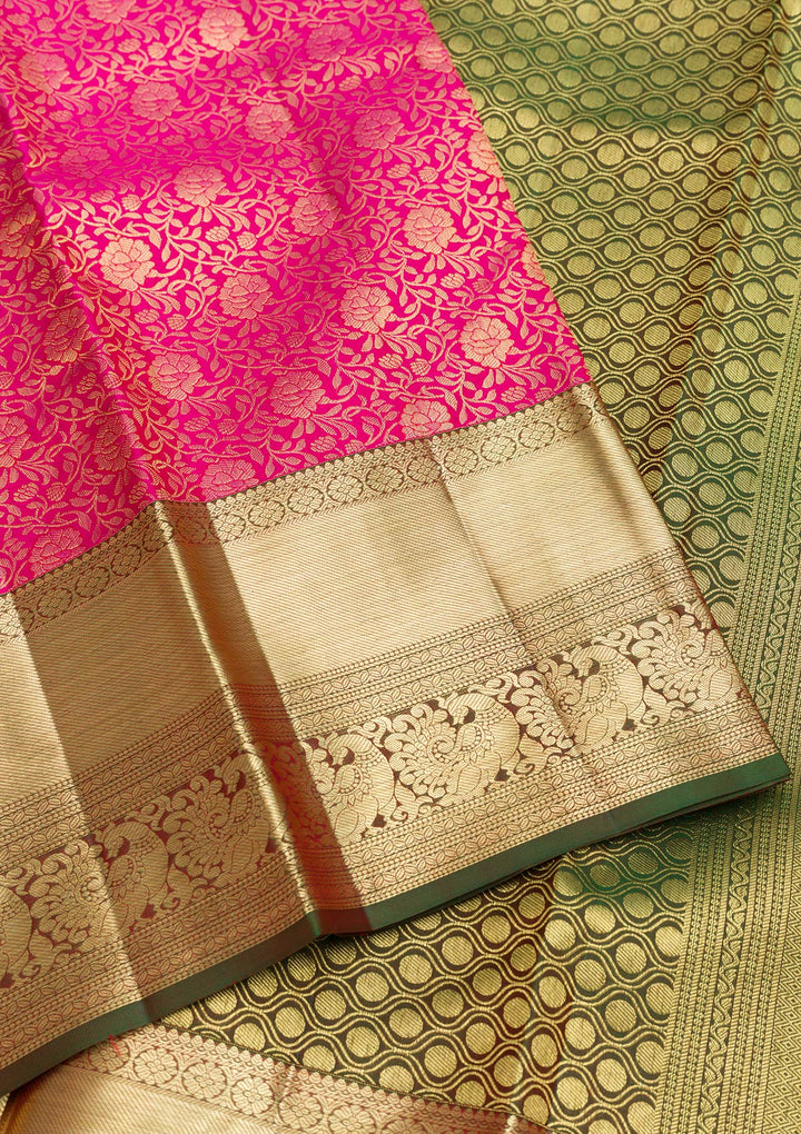 Rani Pink Zariwork Kanjivaram Pure Silk Saree