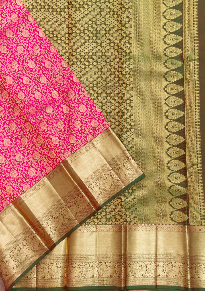 Rani Pink Zariwork Kanjivaram Pure Silk Saree