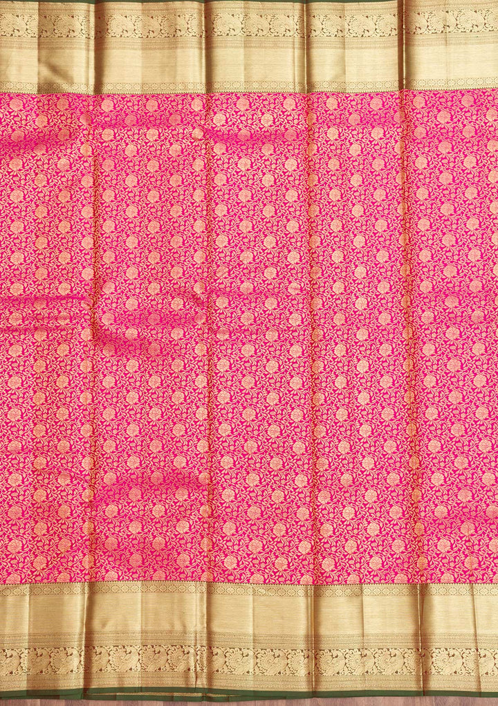 Rani Pink Zariwork Kanjivaram Pure Silk Saree