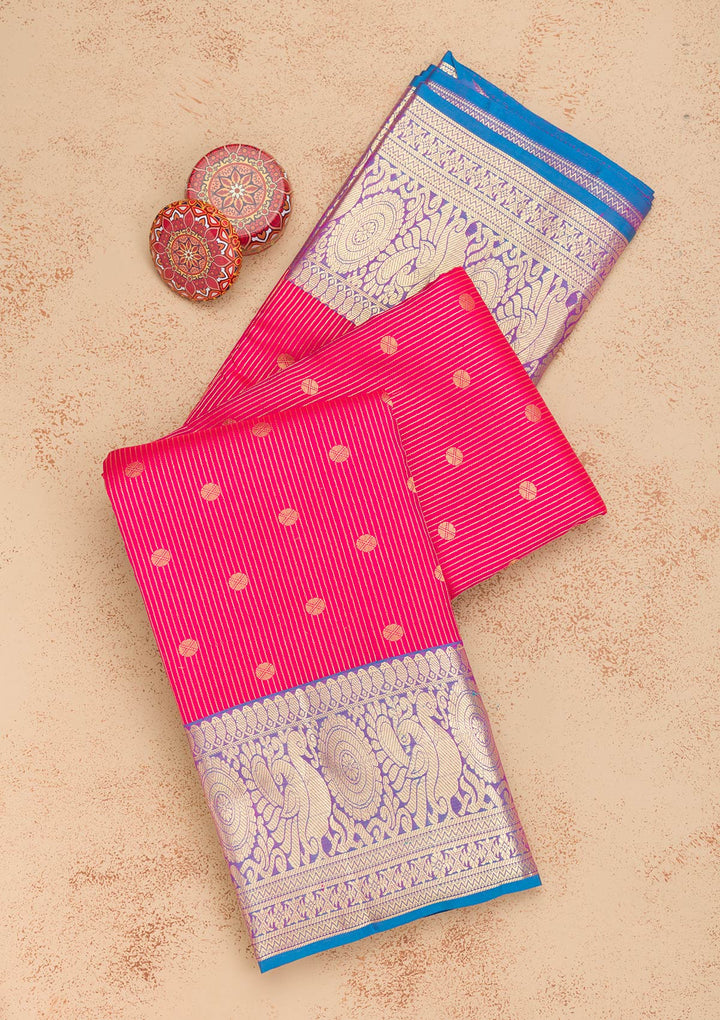Rani Pink Zariwork Kanjivaram Pure Silk Saree