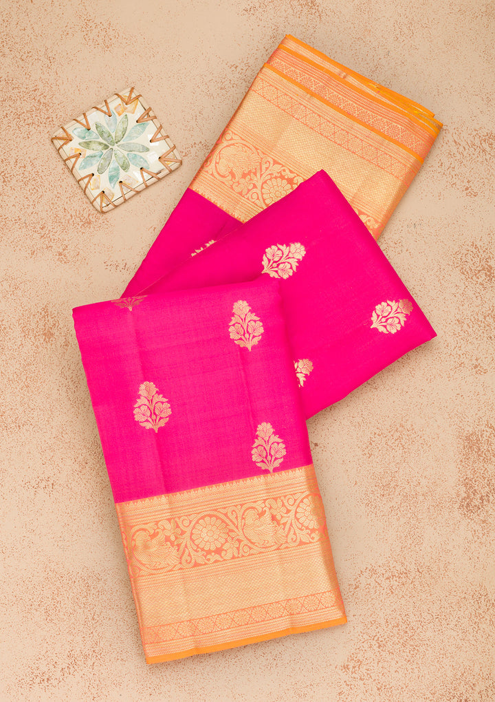 Rani Pink Zariwork Banarasi Pure Silk Saree