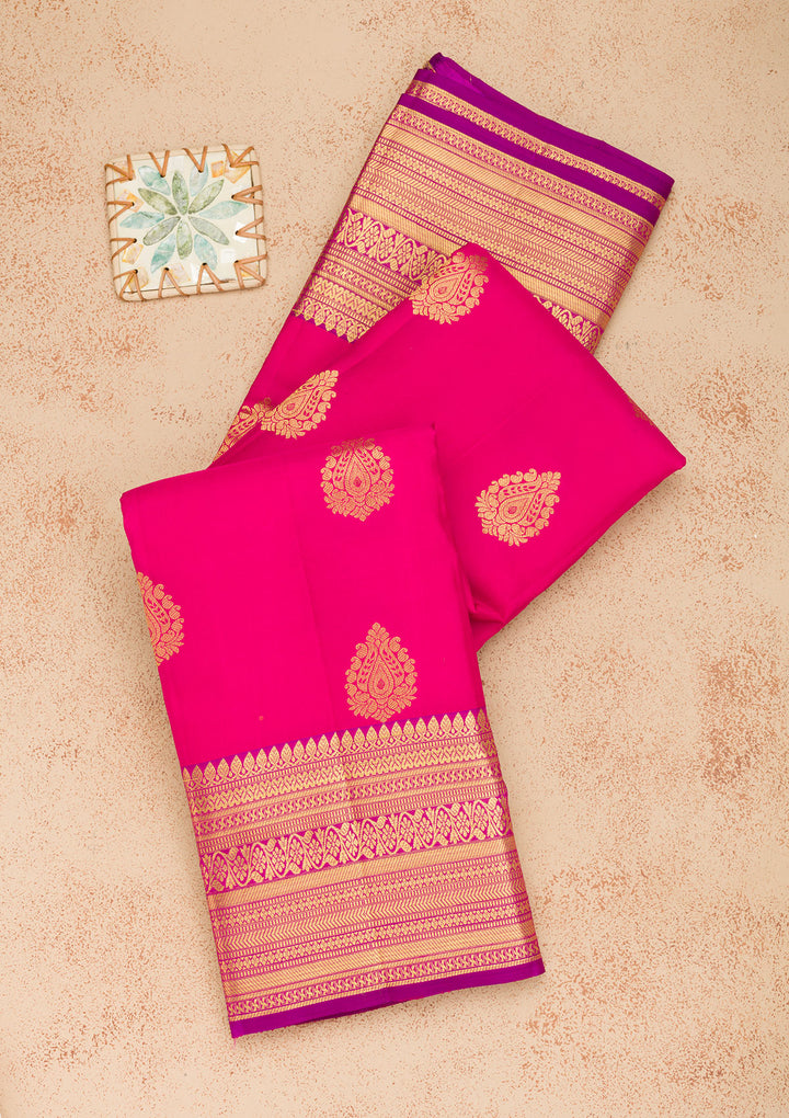 Rani Pink Zariwork Pure Silk Saree