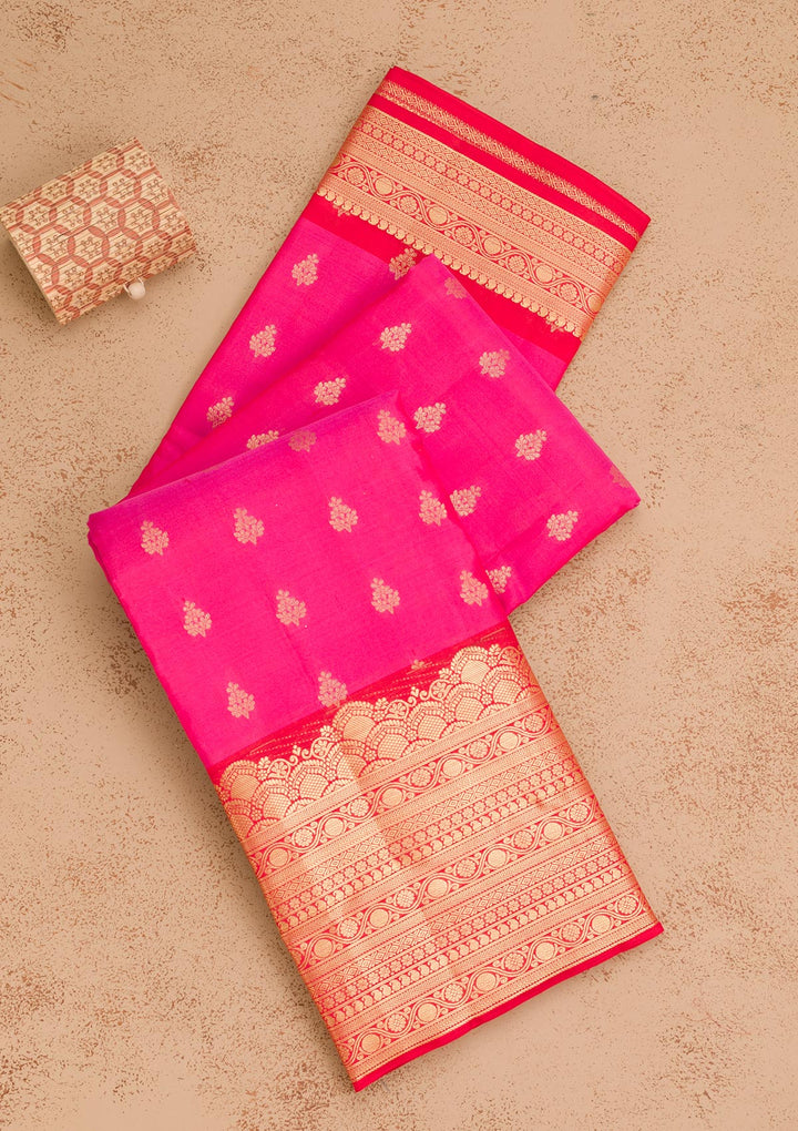 Rani Pink Zariwork Pure Silk Saree
