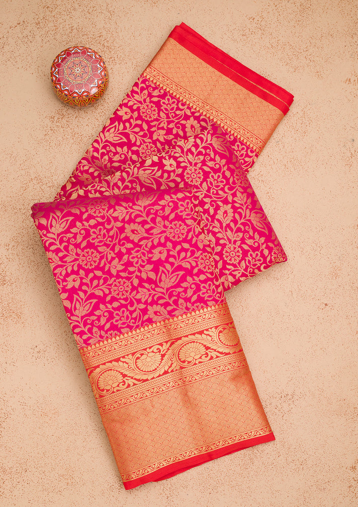 Rani Pink Zariwork Pure Silk Saree