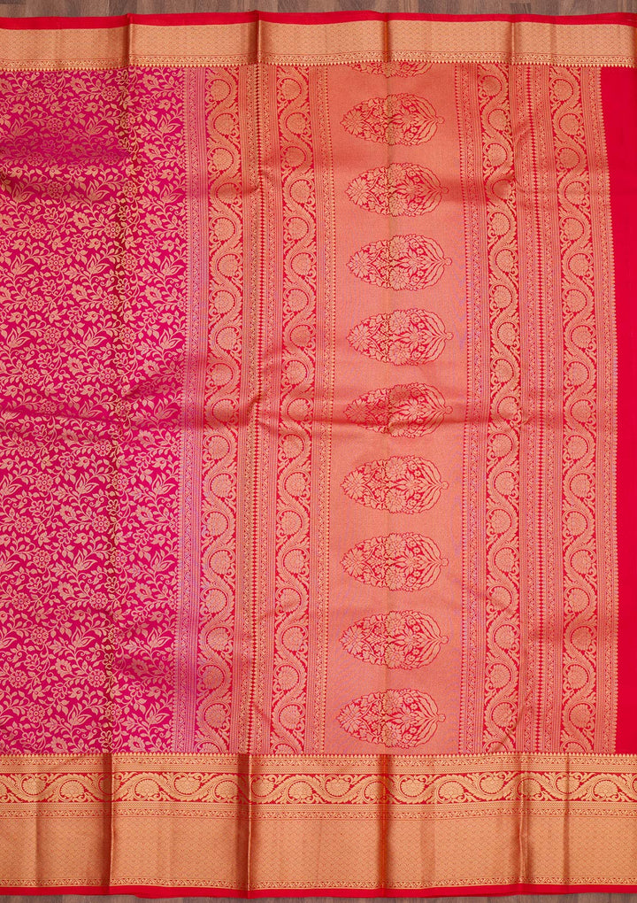 Rani Pink Zariwork Pure Silk Saree
