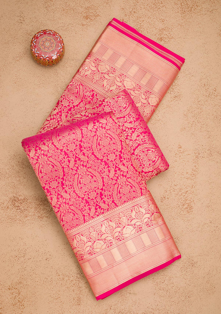 Rani Pink Zariwork Pure Silk Saree