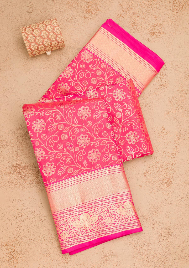 Rani Pink Zariwork Pure Silk Saree