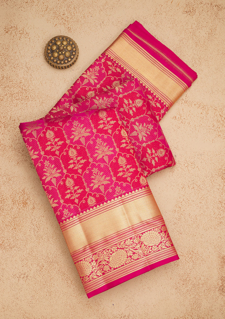 Rani Pink Zariwork Pure Silk Saree