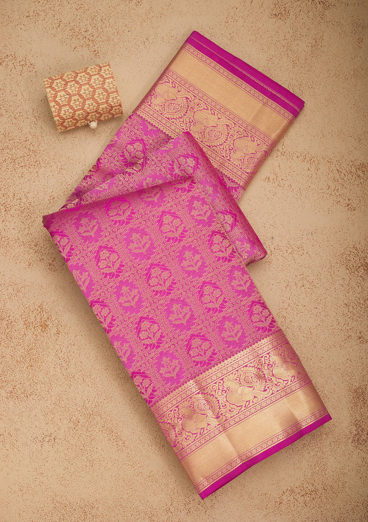 Rani Pink Zariwork Pure Silk Saree