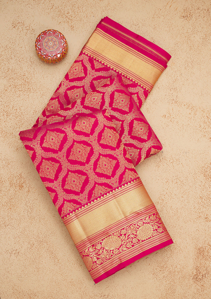 Rani Pink Zariwork Pure Silk Saree