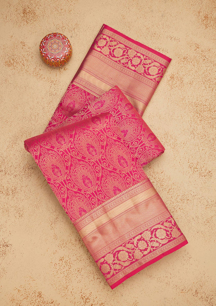 Rani Pink Zariwork Pure Silk Saree