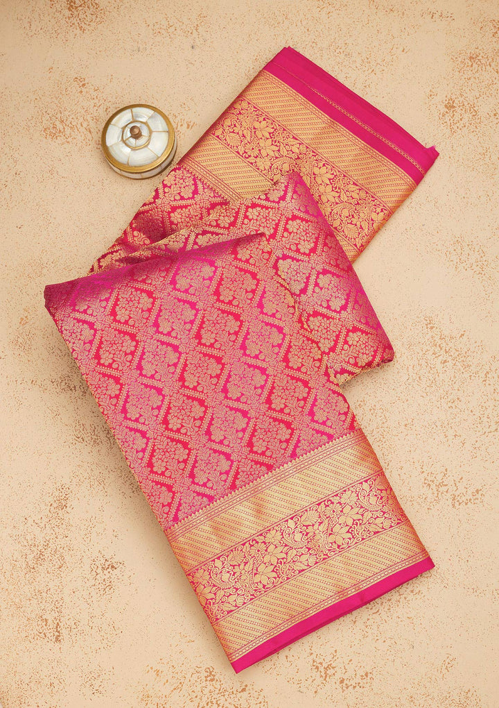 Rani Pink Zariwork Pure Silk Saree