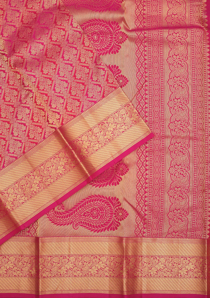 Rani Pink Zariwork Pure Silk Saree