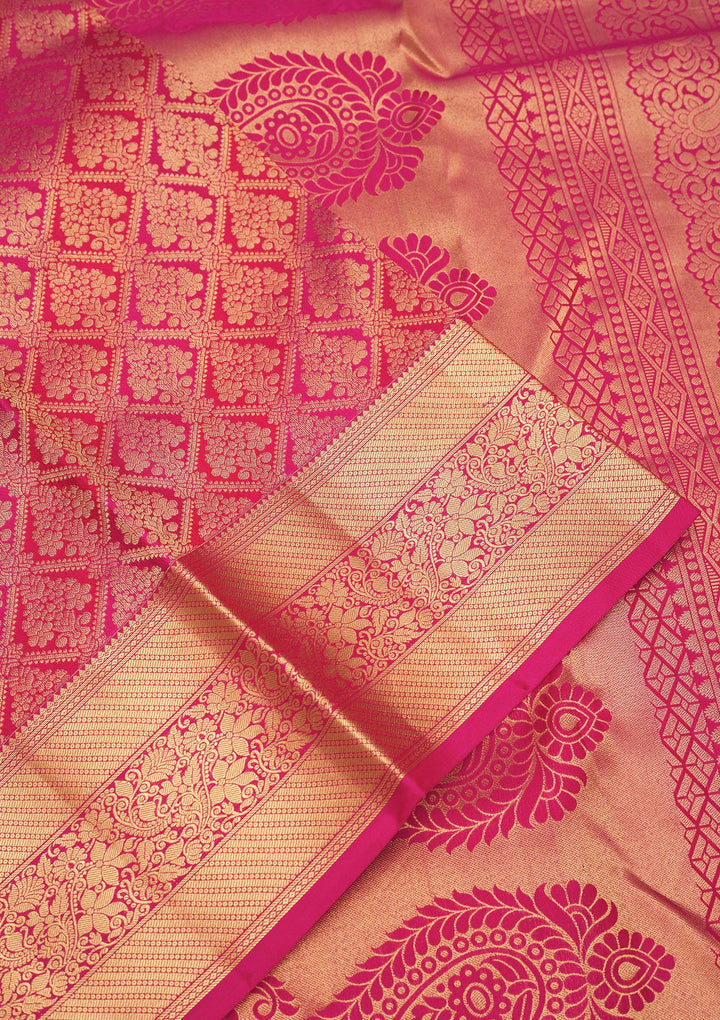 Rani Pink Zariwork Pure Silk Saree