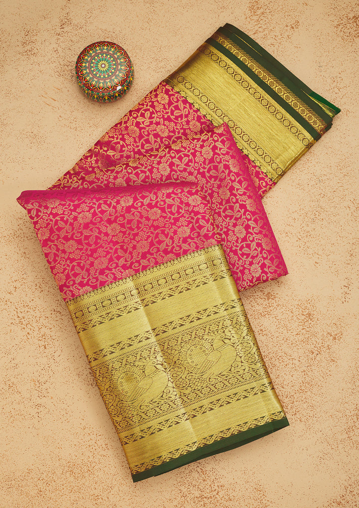 Rani Pink Zariwork Pure Silk Saree