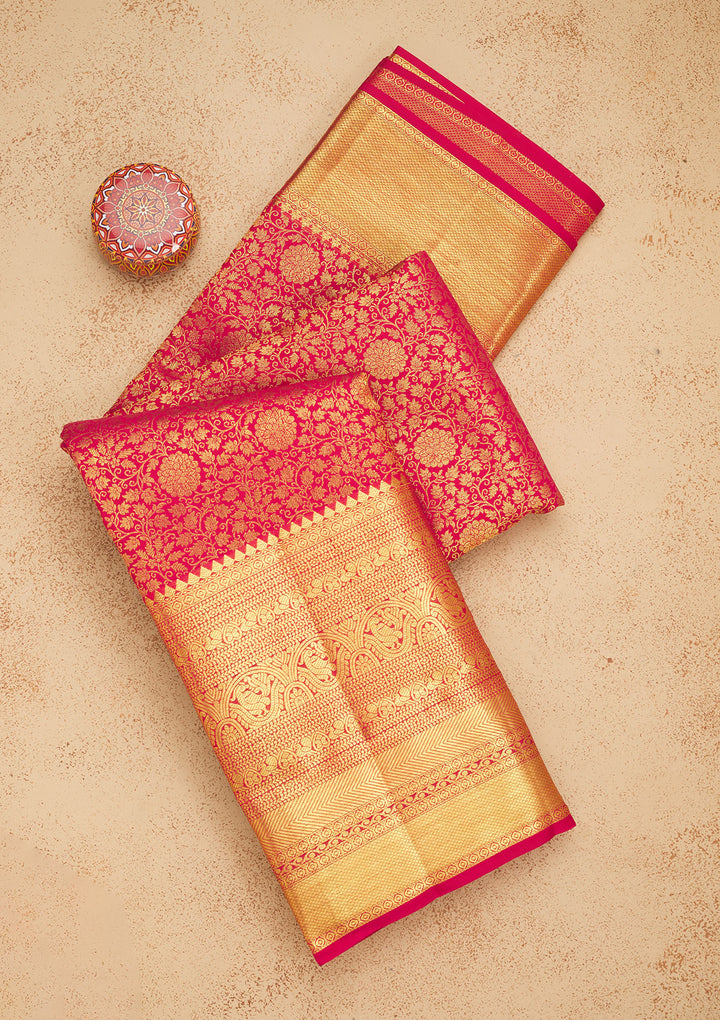 Rani Pink Zariwork Pure Silk Saree