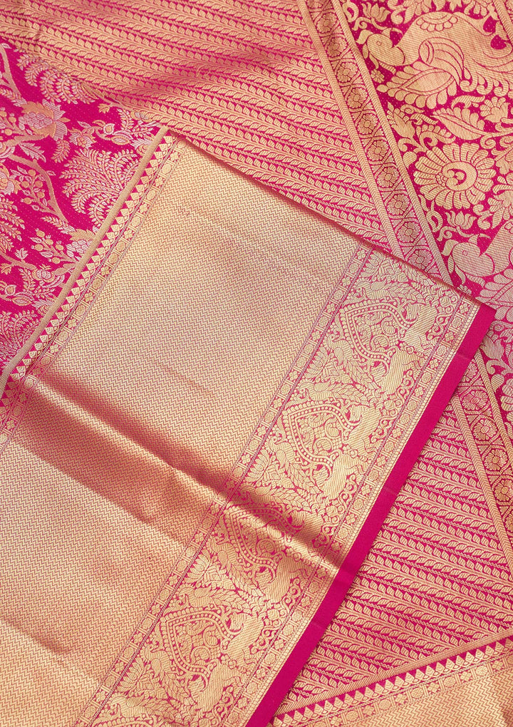 Rani Pink Zariwork Pure Silk Saree