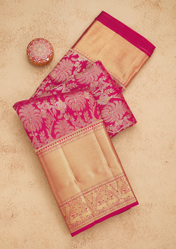 Rani Pink Zariwork Pure Silk Saree