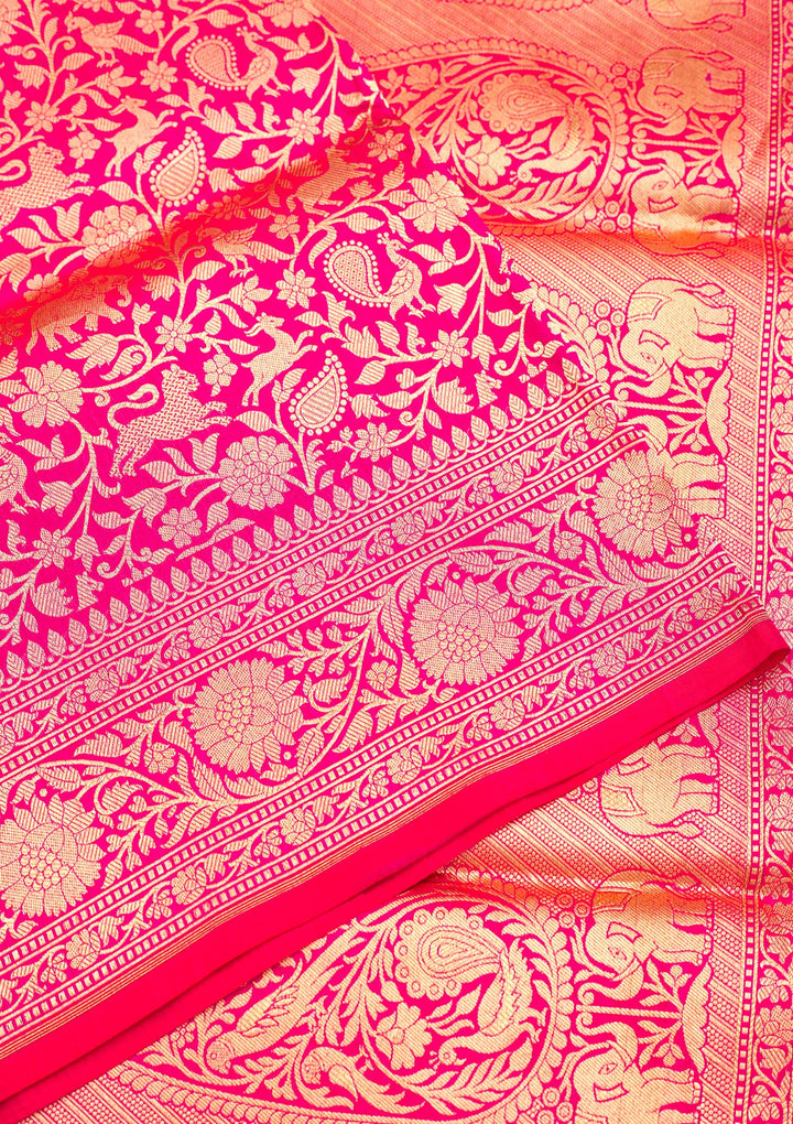 Rani Pink Zariwork Pure Silk Saree