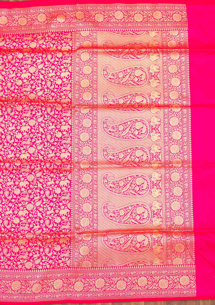 Rani Pink Zariwork Pure Silk Saree