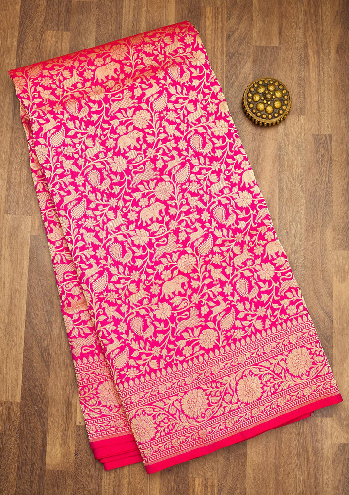 Rani Pink Zariwork Pure Silk Saree
