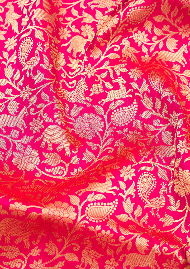Rani Pink Zariwork Pure Silk Saree