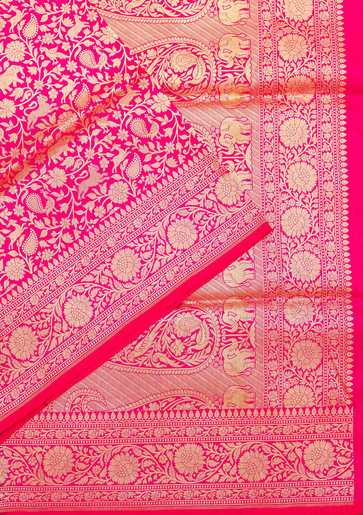 Rani Pink Zariwork Pure Silk Saree