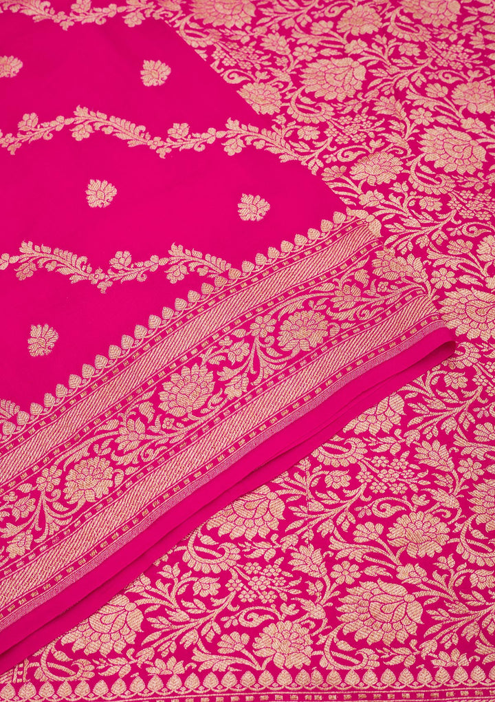 Rani Pink Zariwork Pure Silk Saree