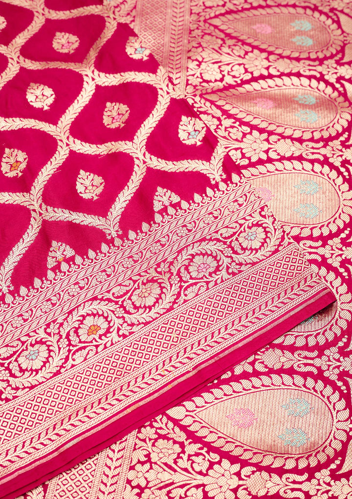 Rani Pink Zariwork Pure Silk Saree