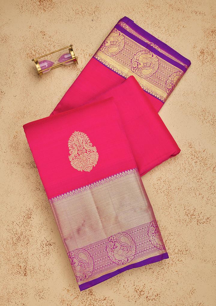 Rani Pink Zariwork Pure Silk Saree