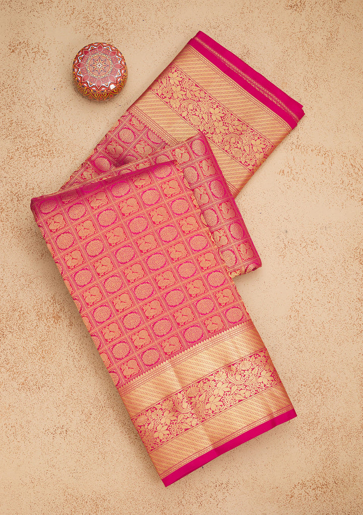 Rani Pink Zariwork Pure Silk Saree
