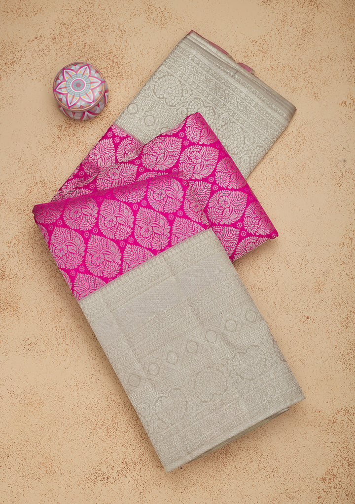 Rani Pink Zariwork Pure Silk Saree