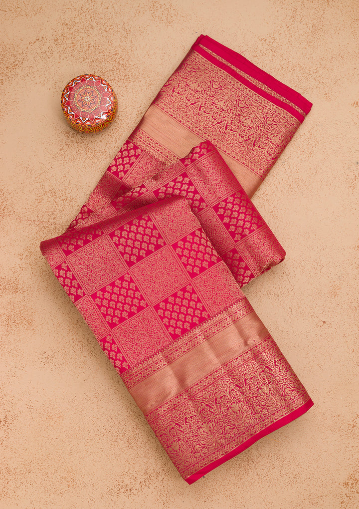 Rani Pink Zariwork Pure Silk Saree