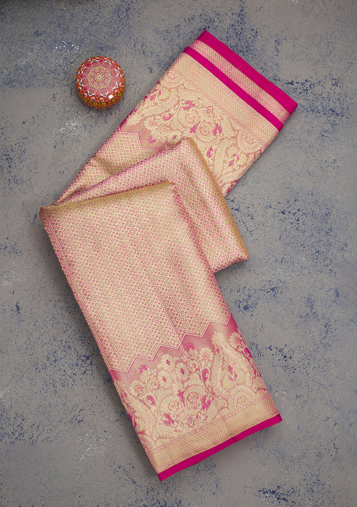 Rani Pink Zariwork Pure Silk Saree