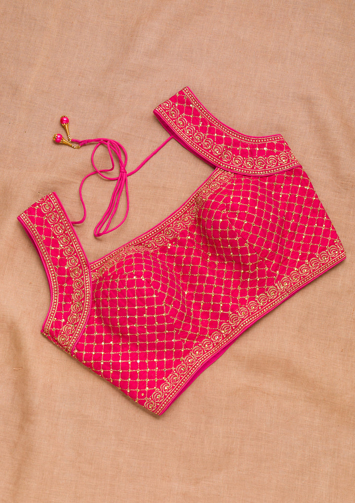 Rani Pink Zariwork Raw Silk Blouse