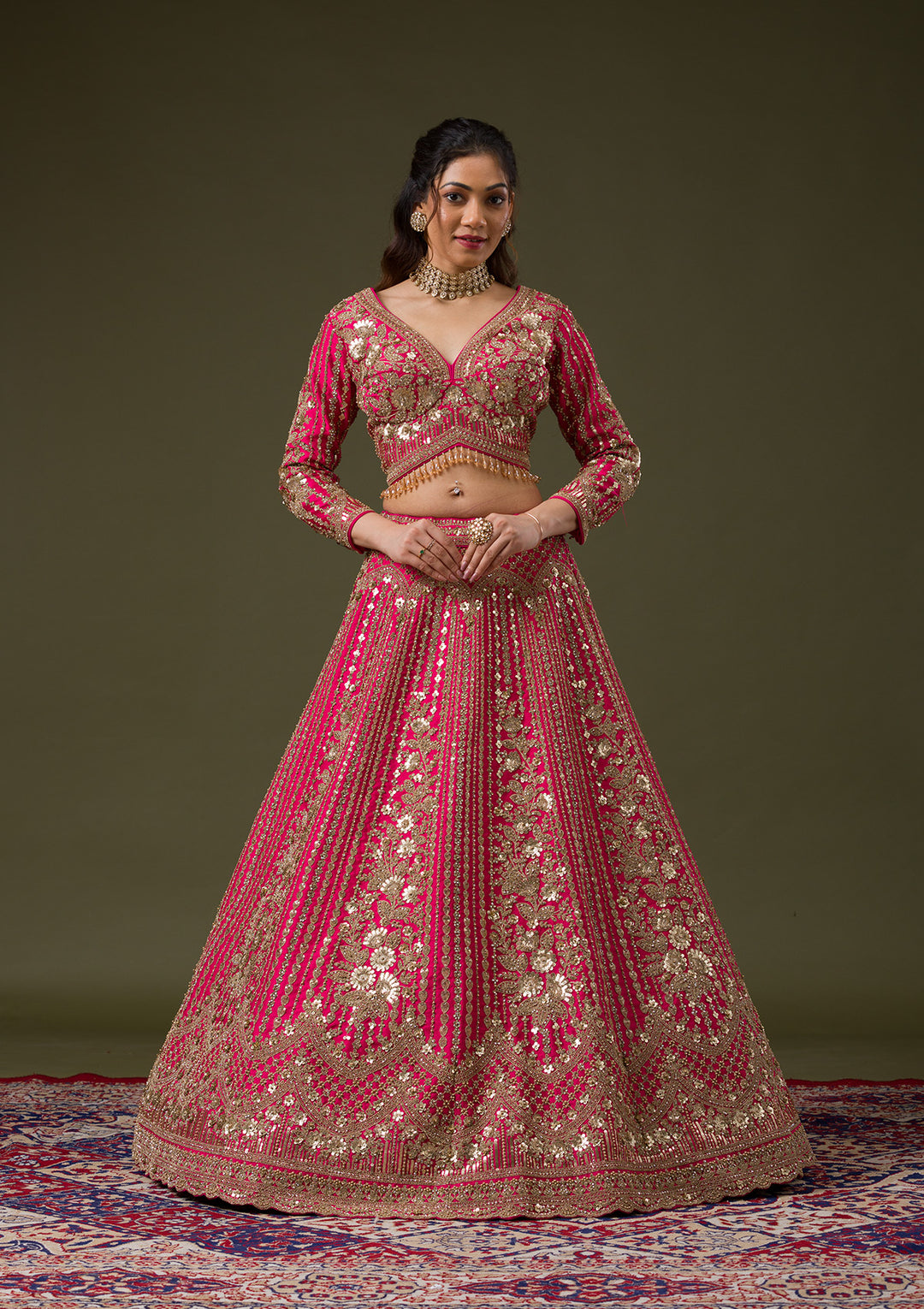 Rani Pink Zariwork Raw Silk Readymade Lehenga